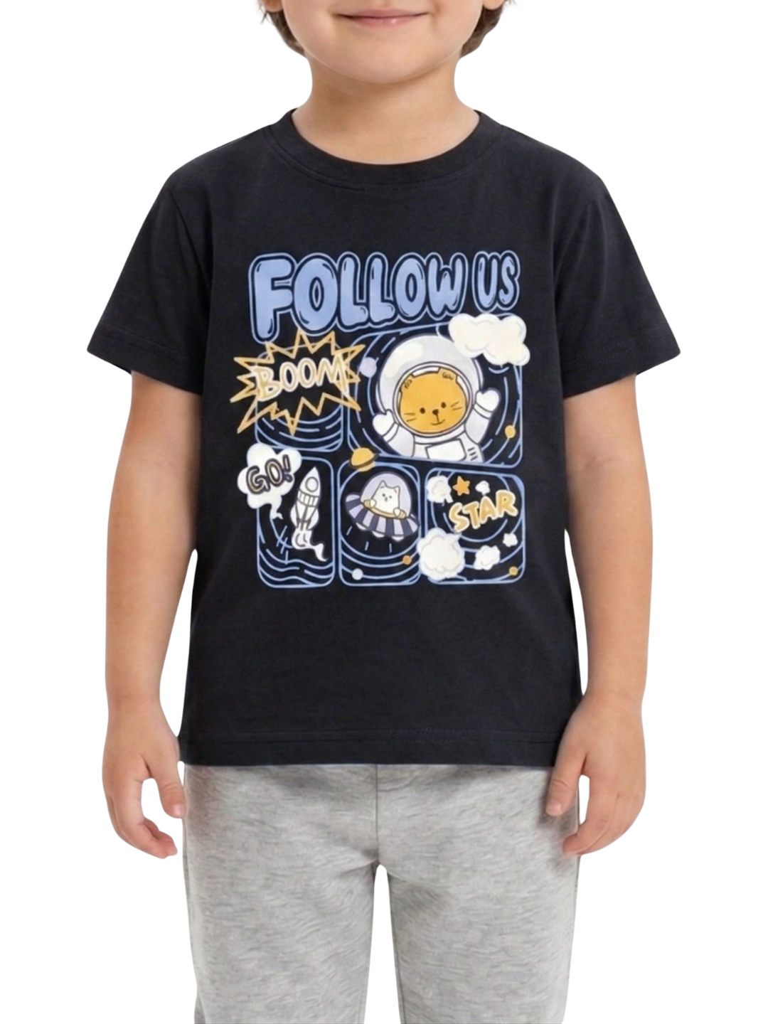 Kids T Shirt | Follow Us T-Shirt for Boys & Girls | Cute Cartoon Graphic Summer T Shirt