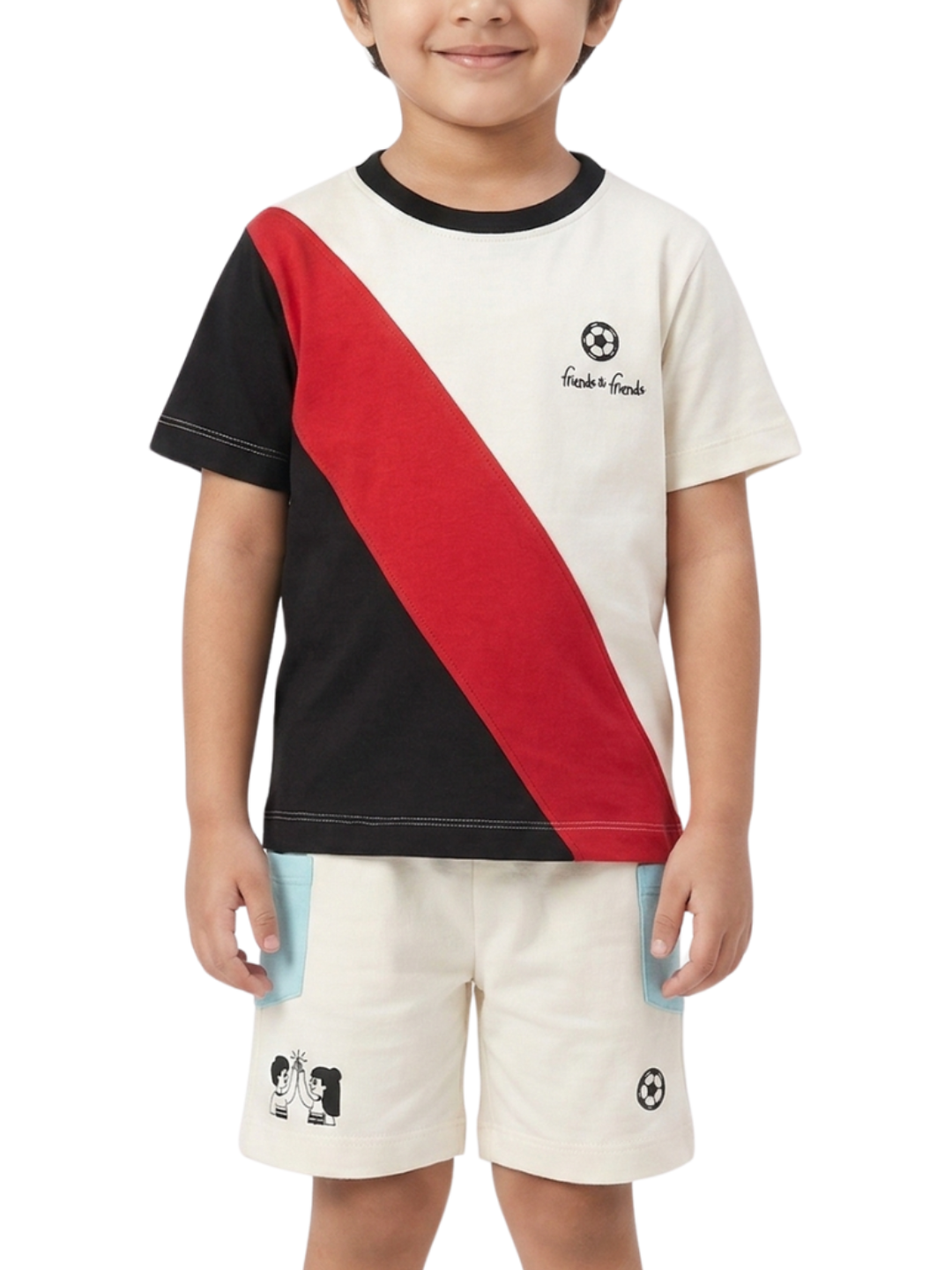 Kids Colour-Block Sporty T-Shirt & Shorts Set