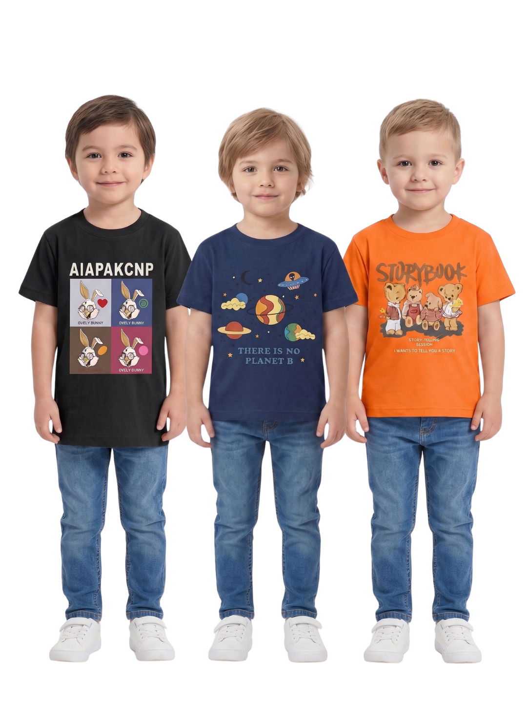 Kids Pack of 3 Graphic T-Shirts | Boys Casual Cotton T Shirt Set | Comfortable Everyday Wear