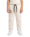 Beige Kids Trousers with Cartoon Patch & Drawstring Waist