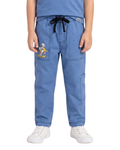 Blue Kids Trousers with Cartoon Patch & Drawstring Waist