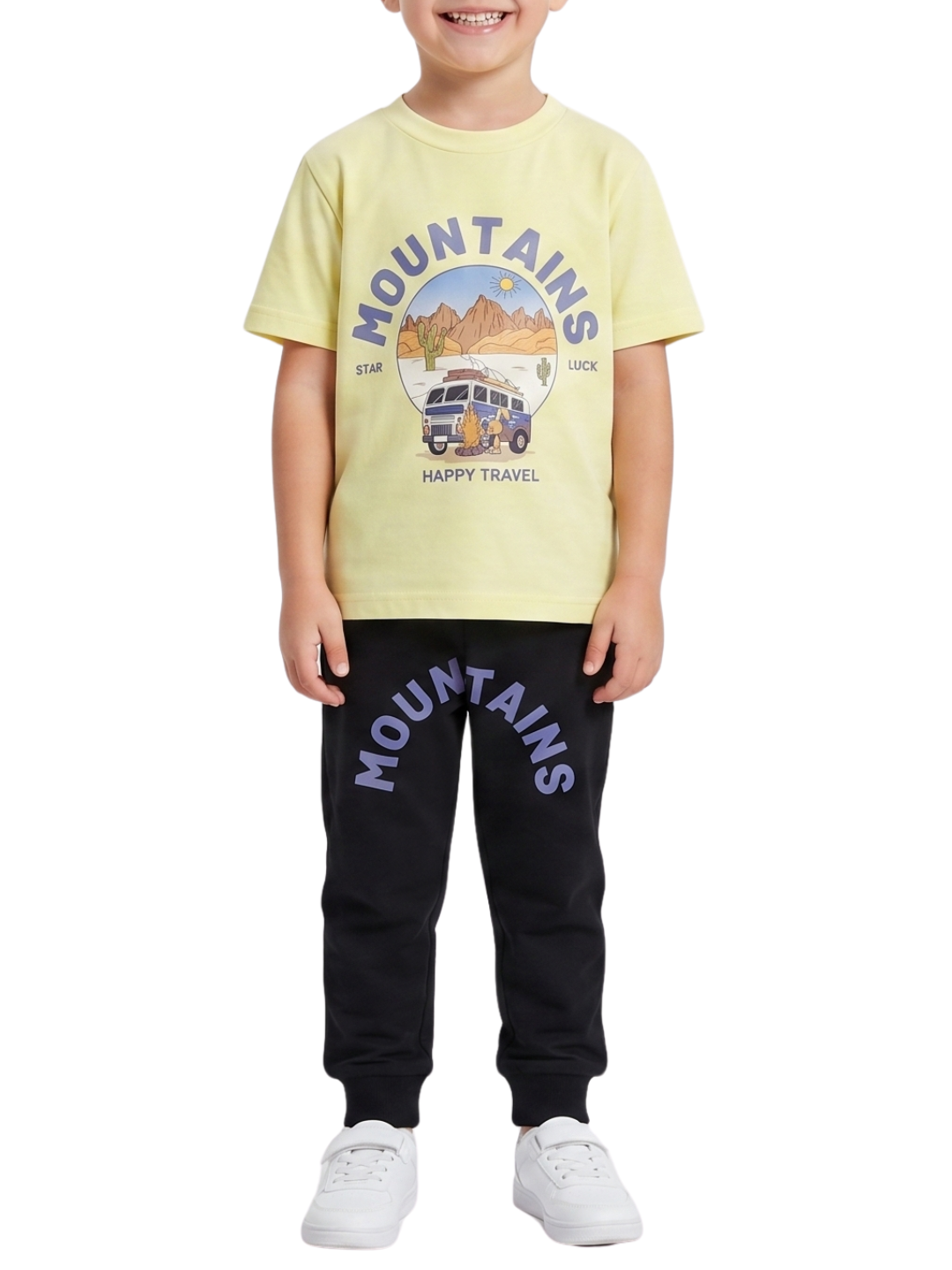 Kids Graphic T-Shirt & Trouser Set Mountain Print Outfit for Boys & Girls Casual Wear