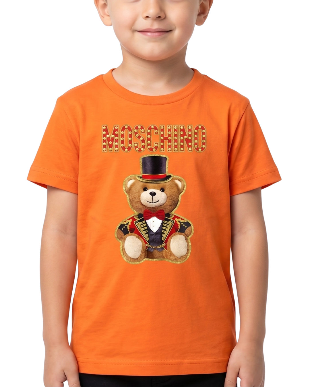 Moschino Style Teddy Bear Graphic Kids T Shirt